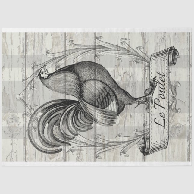 Papier Mousseline Le Poulet Le coq français sur la vieille découpage (Recto)