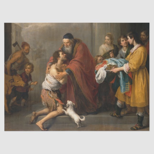 Papier Mousseline Le retour du fils prodigue, 1670 par Murillo (Recto)