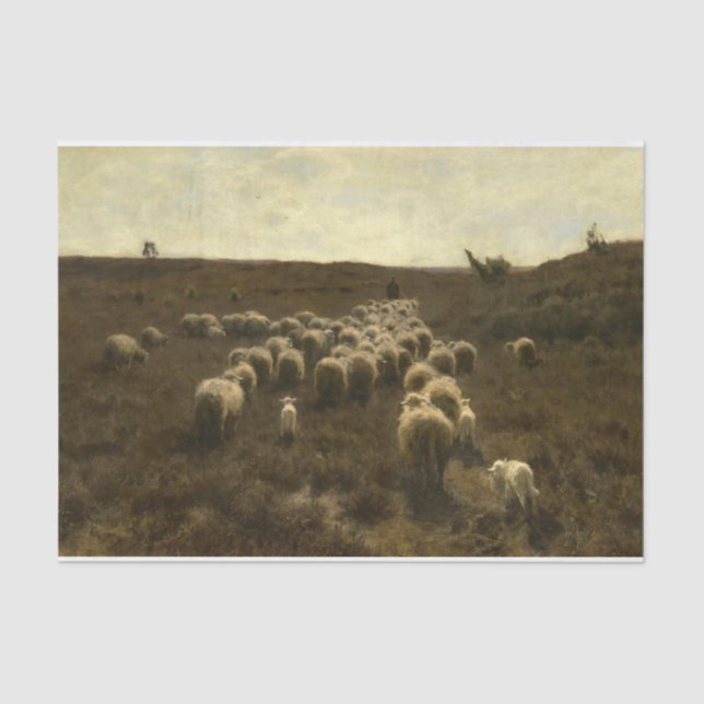 Papier Mousseline Le retour du troupeau, Laren par Anton Mauve (Recto)