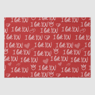 Papier Mousseline Le thème de Valentine Rouge Blanc Je t'aime Motif