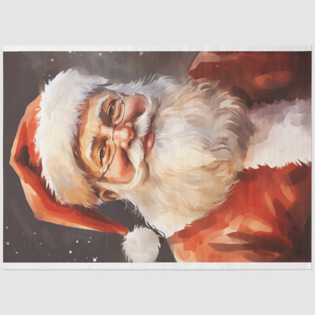 Papier Mousseline Le traditionnel rétro Père Noël souriant casquette (Recto)