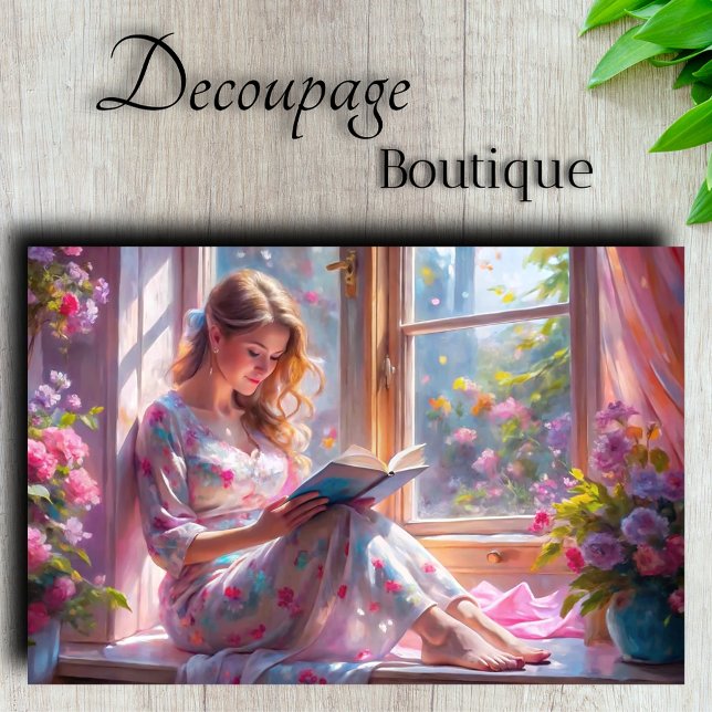 Papier Mousseline Lecteur de fleurs de printemps Romantique Floral D (Spring Blossom Reader - Romantic Floral Decoupage Tissue Paper)