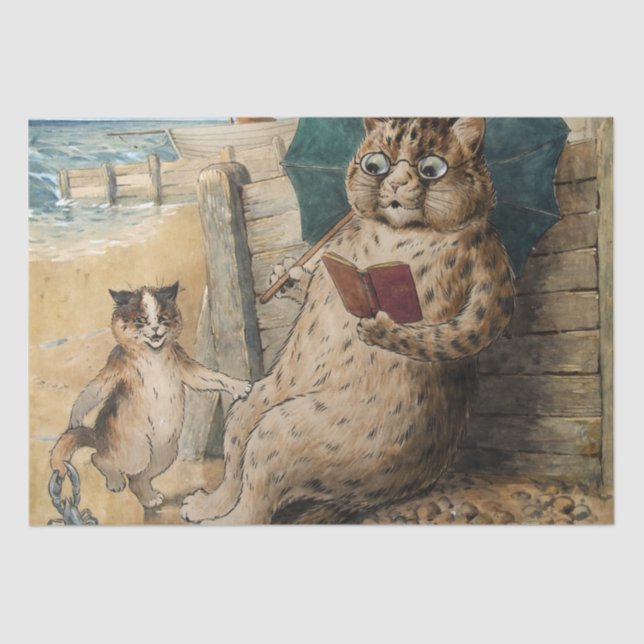 Papier Mousseline Lecture de chats par Louis Wain (Recto)