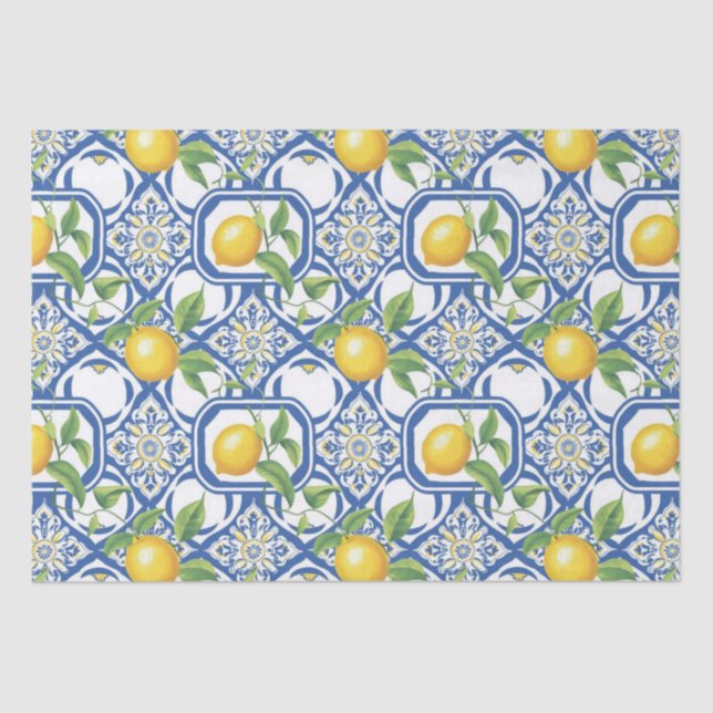 Papier Mousseline Lemon Azulejo Motif carreaux (Recto)