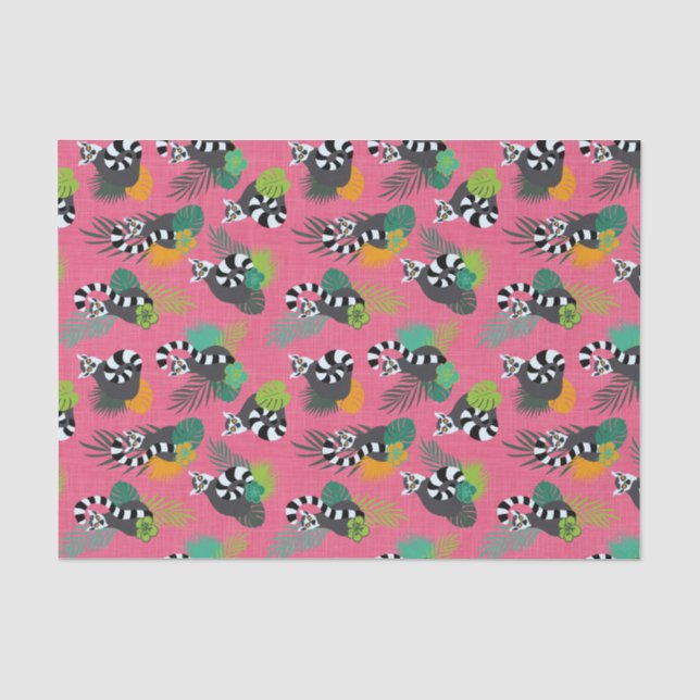 Papier Mousseline Lémurs tropicaux - rose (Recto)