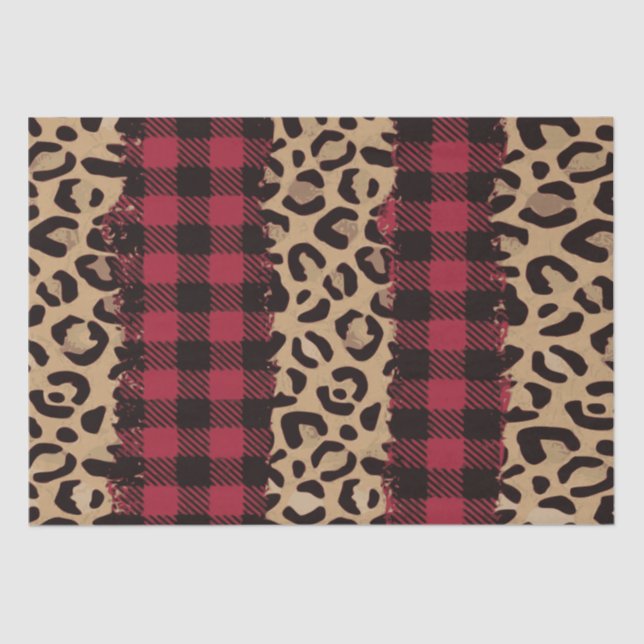 Papier Mousseline Leopard safari Buffalo Plaid Christmas  (Recto)