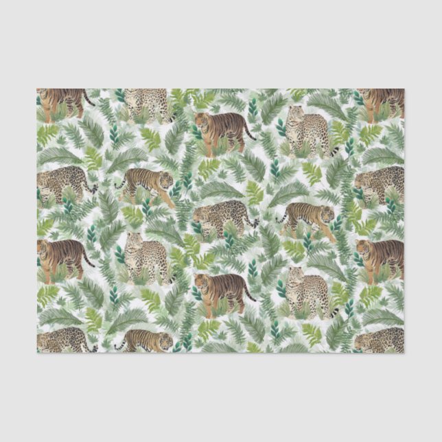 Papier Mousseline Léopards modernes Tigres Jungle Plantes (Recto)