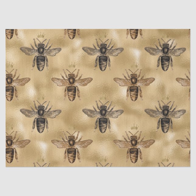 Papier Mousseline Les abeilles noires sur la page de découpage d'or (Recto)