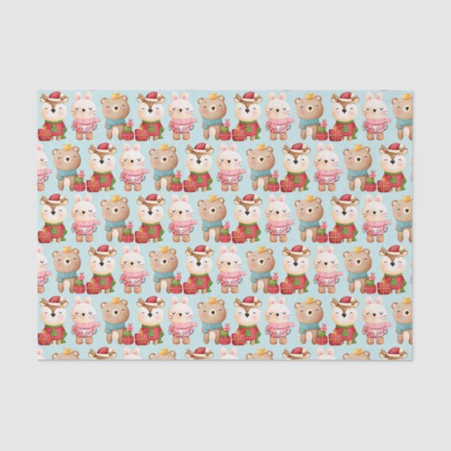 Papier Mousseline Les animaux de Noël dans les tenues de fête Motif (Recto)