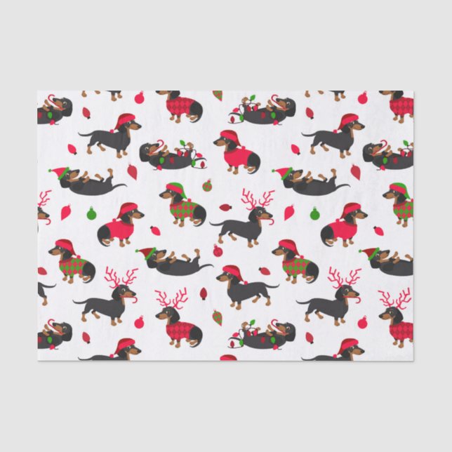 Papier Mousseline Les Dachshunts de Noël blancs (Recto)