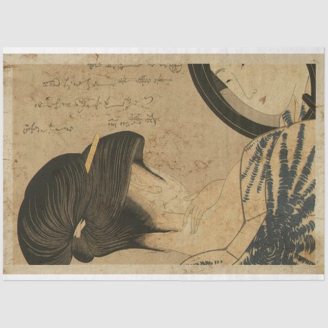 Papier Mousseline Les femmes japonaises et le miroir Ukiyo Style Art (Recto)