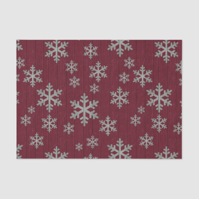 Papier Mousseline Les flocons de neige argentent sur le rouge (Recto)