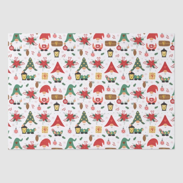 Papier Mousseline Les Gnomes Rouge Et Vert Pour Noël (Recto)