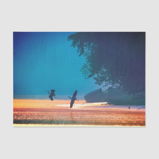 Papier Mousseline Les Grands Hérons Bleus prennent l'avion - Bleu (Recto)