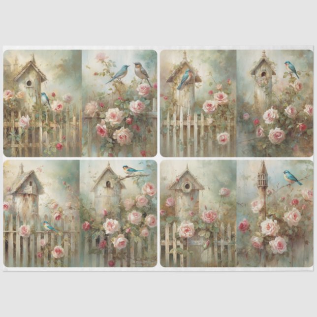 Papier Mousseline Les maisons d'oiseaux de printemps (Recto)