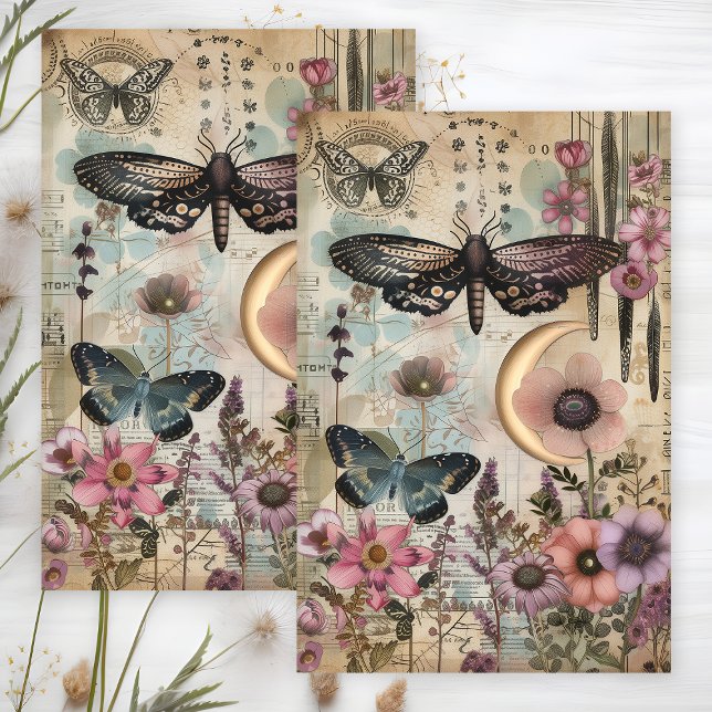 PAPIER MOUSSELINE LES MÈRES ET LES BOUTEILLES DÉCOUPAGENT LE PAPIER  (MOTHS AND BUTTERFLIES DECOUPAGE TISSUE PAPER)