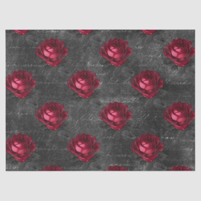 Papier Mousseline Les roses rouges et l'écriture sur la page de déco (Recto)