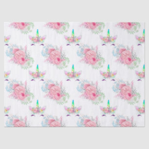 Papier Mousseline Les visages de Unicorne avec des fleurs roses sur 