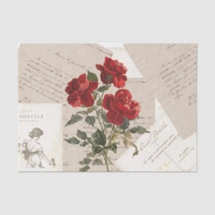 Papier Mousseline LETTRE D'AMOUR vintage Valentine Rose Rouge