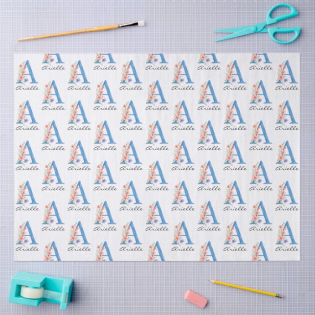 Papier Mousseline LETTRE Florale Aquarelle personnalisée Un monogram (Artisanat)