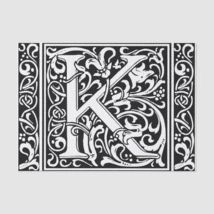 Papier Mousseline Lettre K Monogramme médiéval Art Nouveau