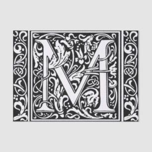 Papier Mousseline Lettre M Monogramme médiéval Art Nouveau