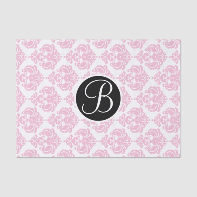 Papier Mousseline LETTRE MONOGRAPHIQUE Pink & White Glam Damask (Recto)