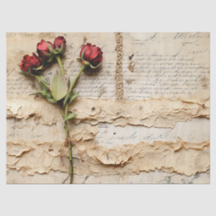 Papier Mousseline Lettre vintage d'amour parchemin avec fleurs (2)