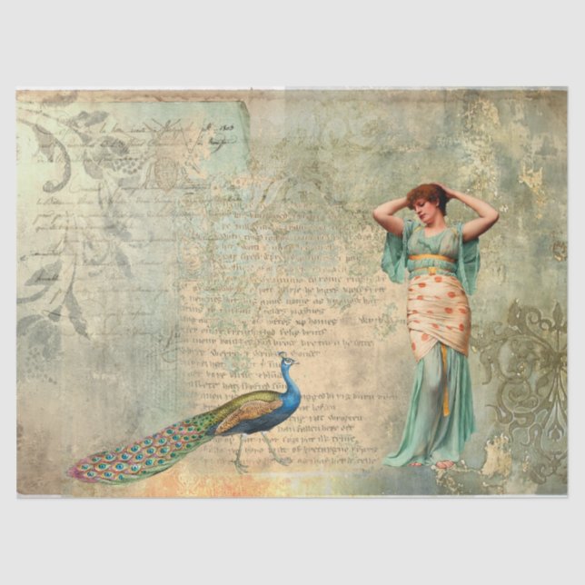 Papier Mousseline LETTRE Woman Peacock Textures (Recto)