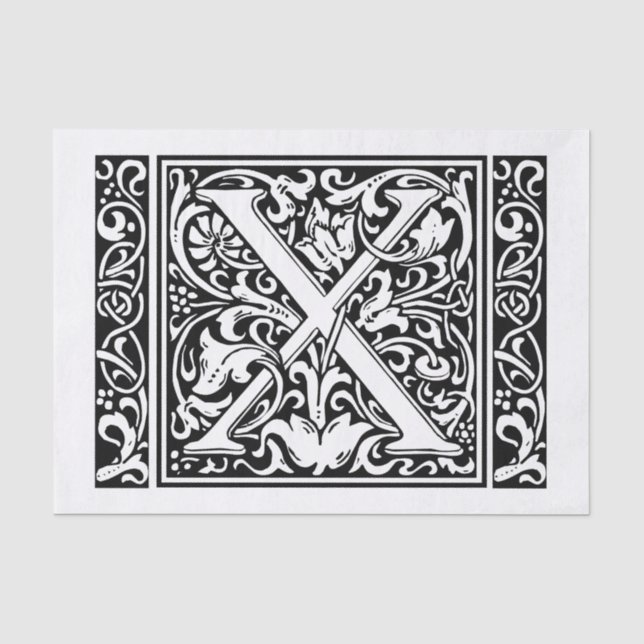 Papier Mousseline Lettre X Monogramme médiéval Art Nouveau (Recto)