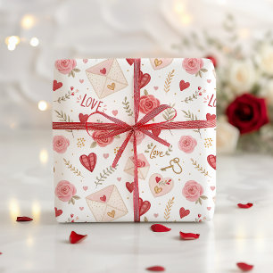 Papier Mousseline Lettres Coeurs rose Valentines Day