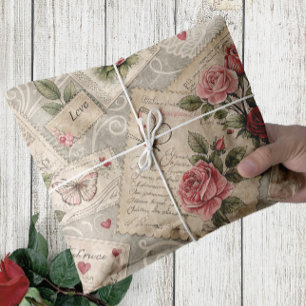 Papier Mousseline Lettres romantiques Vintages Roses Découpage papil