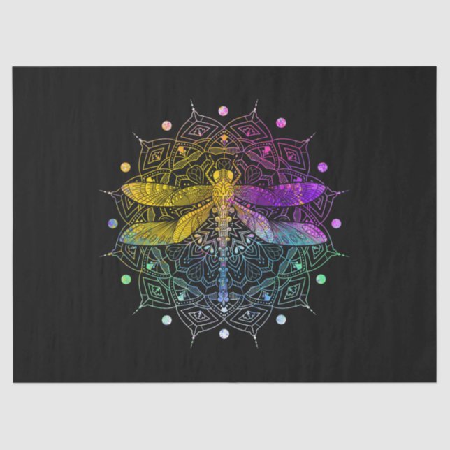 Papier Mousseline libellule de mandala colorée (Recto)