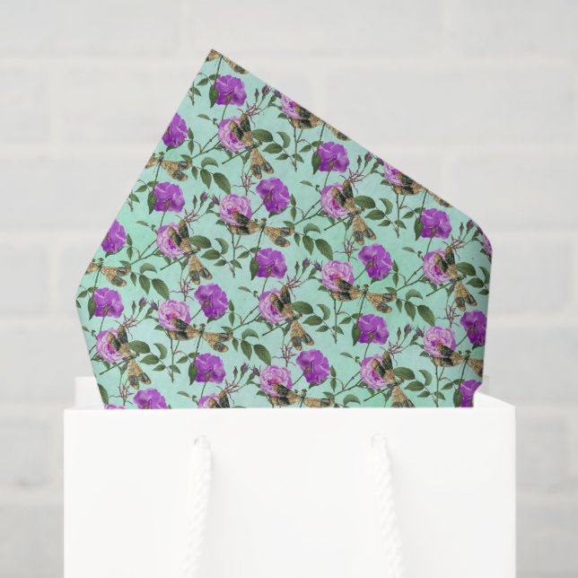 Papier Mousseline libellule florale violette (Sac cadeau)