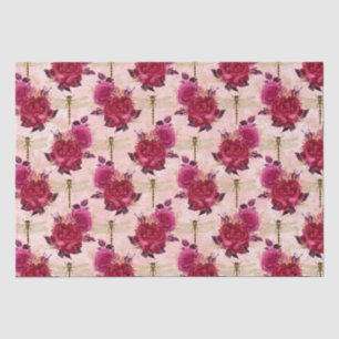 Papier Mousseline libellules roses et Roses