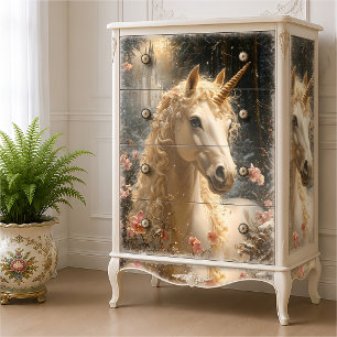 Papier Mousseline Licorne Blanche Majestueuse Fantaisie d'Hiver Forê