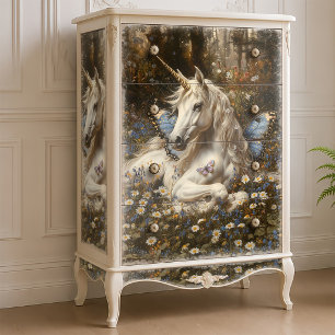 Papier Mousseline Licorne Blanche Papillon Bleu Prairie Florale Fant