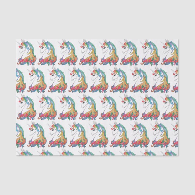 Papier Mousseline Licorne mignonne d'arc-en-ciel d'aquarelle (Recto)