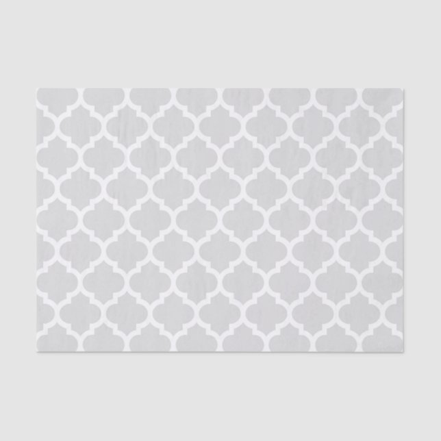 Papier Mousseline Light Gray White Moroccan Quatrefoil Pattern #5 (Recto)