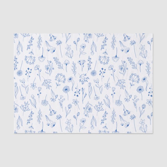 Papier Mousseline Ligne Bleue Art Jardin Mixte Croquis Fleurs (Recto)