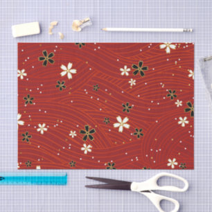 Papier Mousseline Lignes ondulées, ornées de fleurs noires et blanch