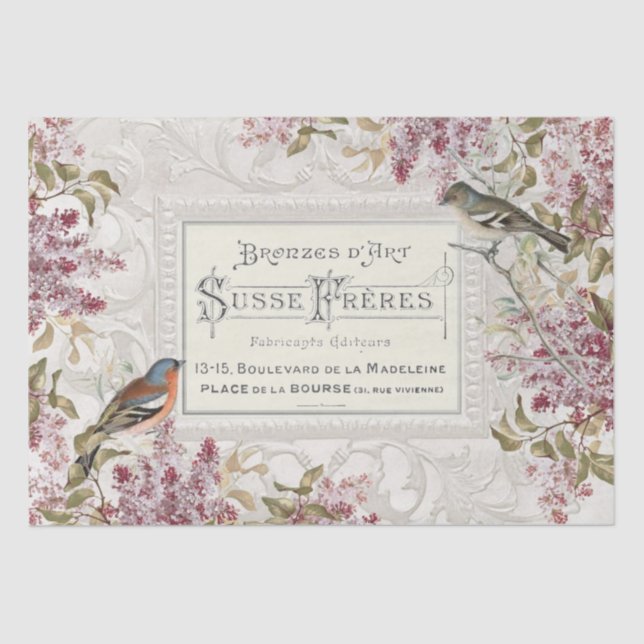 Papier Mousseline Lilac Flower Bird Français Ornat Découpage (Recto)