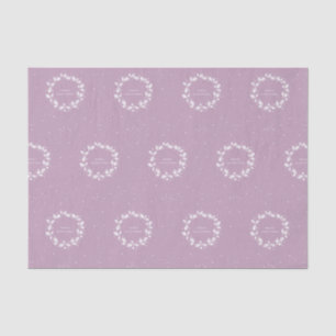 Papier Mousseline Lino Print Mauve + White Christmas Holly Wreath