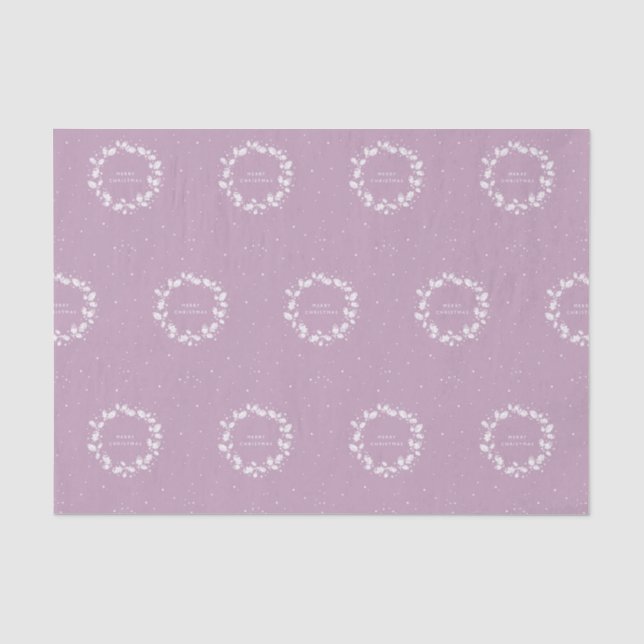 Papier Mousseline Lino Print Mauve + White Christmas Holly Wreath (Recto)