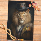 Lion en costume, Casquette avec fleurs 1 papier dé