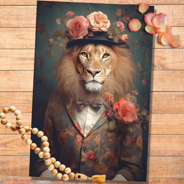 Papier Mousseline Lion en costume, Casquette avec Fleurs 2 découpage (Créateur téléchargé)