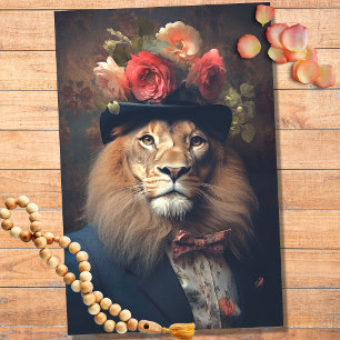 Papier Mousseline Lion en costume, Casquette avec Fleurs 3 Découpage