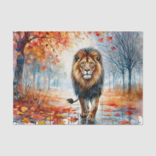 Papier Mousseline Lion Marcher Dans L'Aquarelle Automne