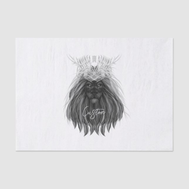Papier Mousseline Lion noir avec couronne Antlers et monogramme (Recto)