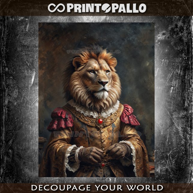 Papier Mousseline Lion Renaissance royal paré d'un collier de rubis (Créateur téléchargé)